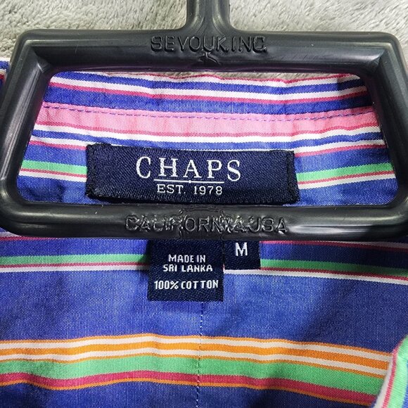 Mens Chaps Multicolor Striped Shirt Long Sleeve Button Down 100% Cotton Size M - Picture 7 of 8
